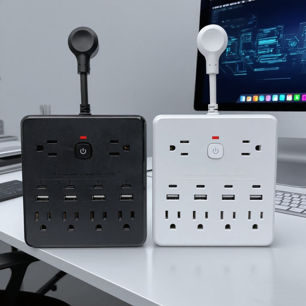 0.08米延长线转换插座，美国标准电源插座，适用于家庭，办公，学校宿舍，酒店。