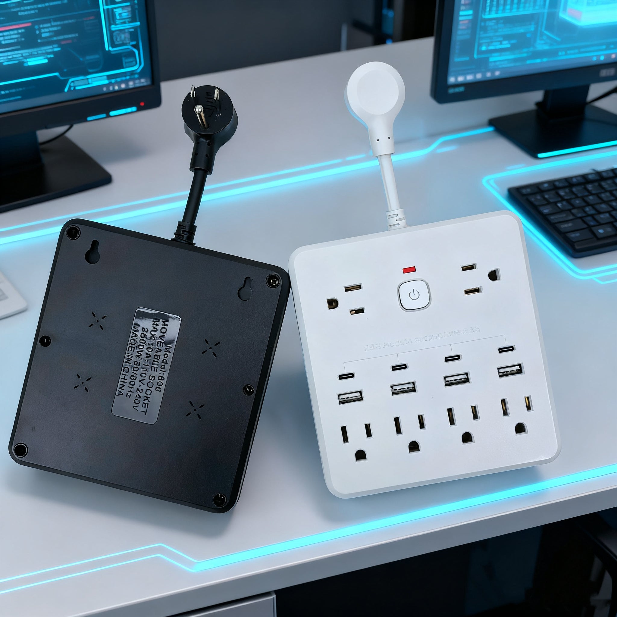 0.08米延长线转换插座，美国标准电源插座，适用于家庭，办公，学校宿舍，酒店。