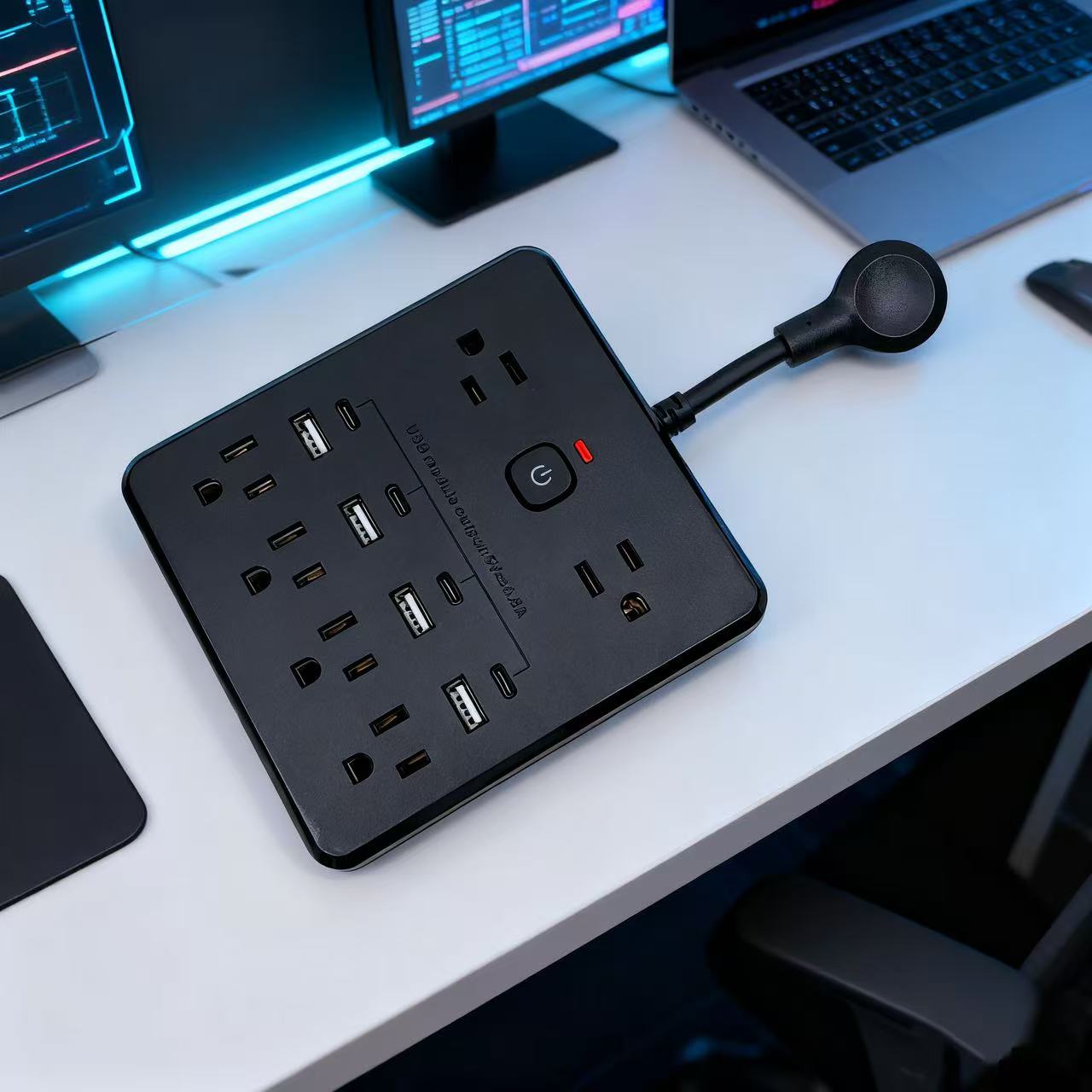 0.08米延长线转换插座，美国标准电源插座，适用于家庭，办公，学校宿舍，酒店。