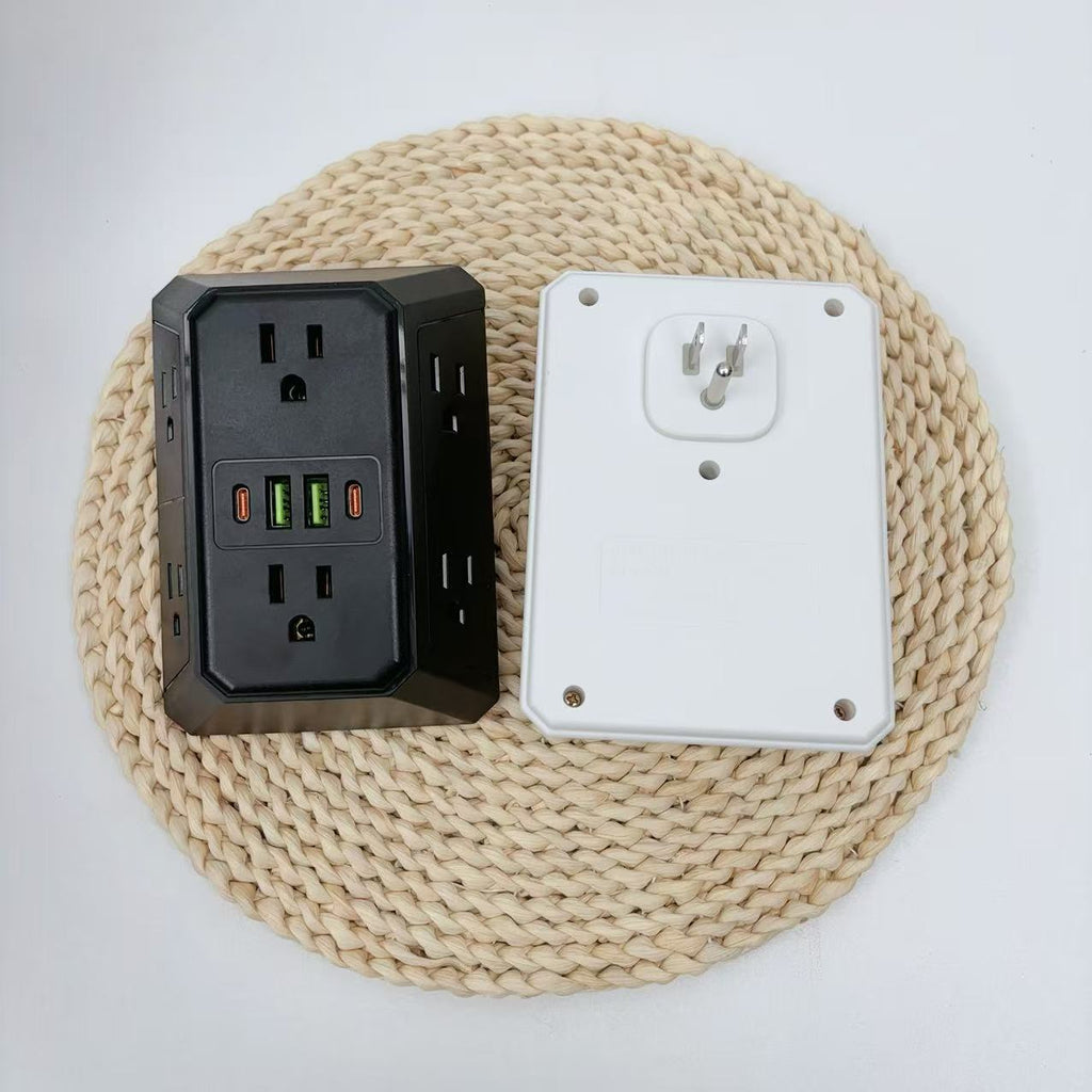 USB墙式充电器电源插排浪涌保护器，带4个USB端口（2个USB-C），多个插座，适用于家庭、办公室和旅行，白色
