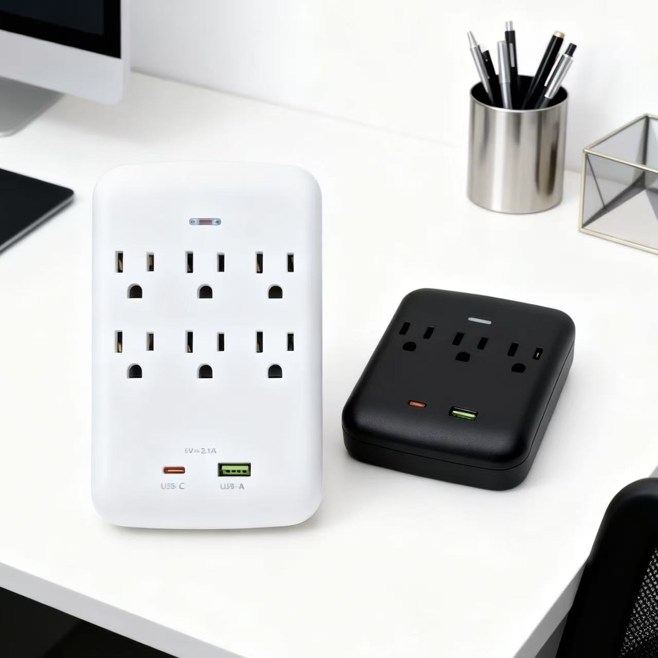 美国标准转换插座，一转五孔，一转八孔带USB，旅行便携转换插座，110V~240V宽电压。