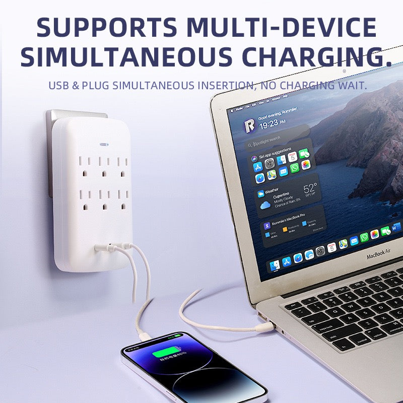 美国标准转换插座，一转五孔，一转八孔带USB，旅行便携转换插座，110V~240V宽电压。