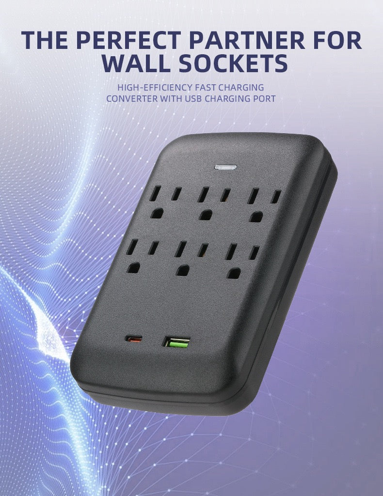 美国标准转换插座，一转五孔，一转八孔带USB，旅行便携转换插座，110V~240V宽电压。