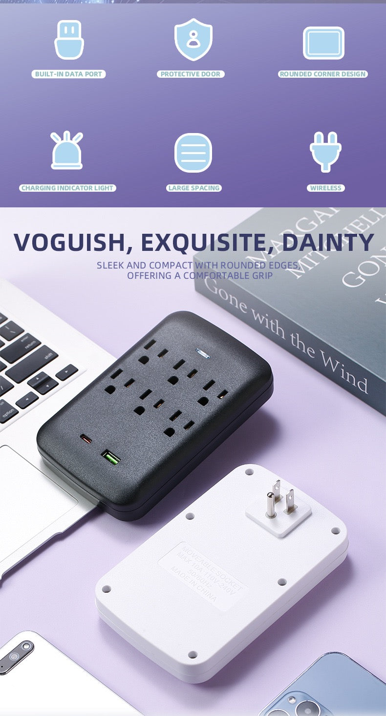 美国标准转换插座，一转五孔，一转八孔带USB，旅行便携转换插座，110V~240V宽电压。