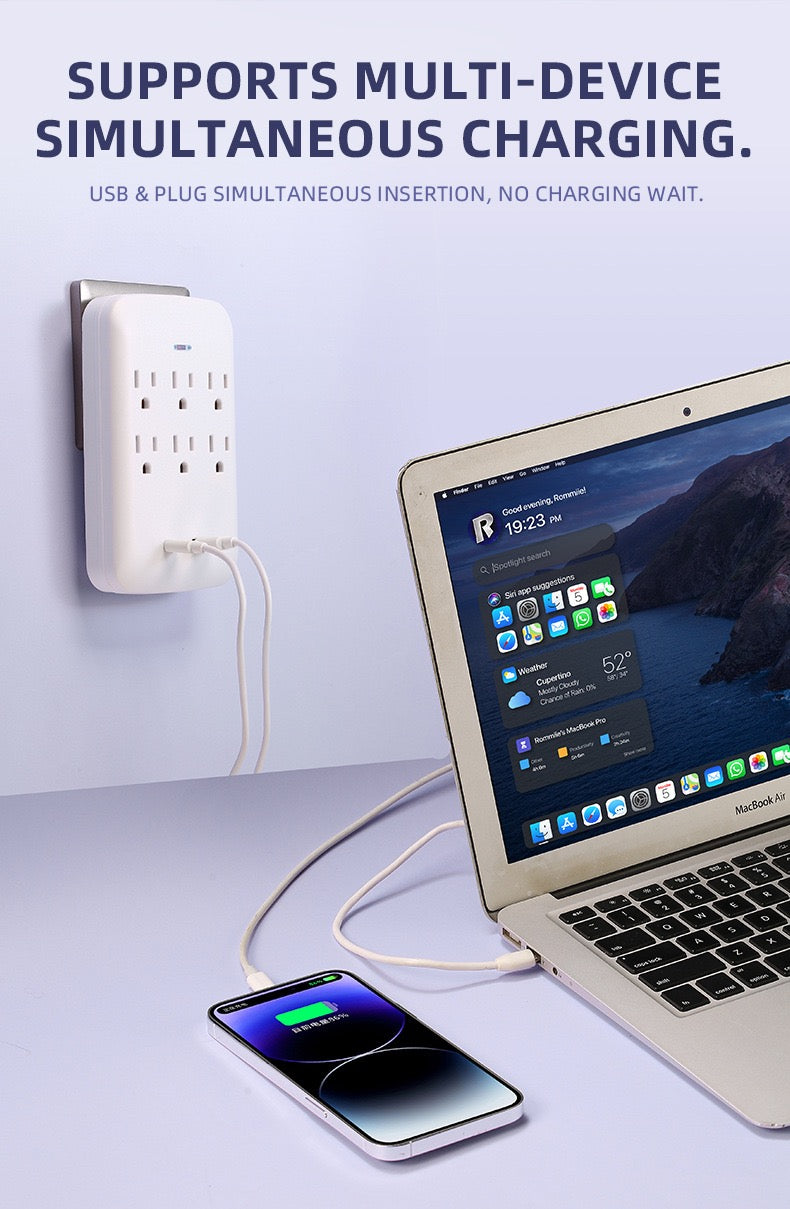 美国标准转换插座，一转五孔，一转八孔带USB，旅行便携转换插座，110V~240V宽电压。