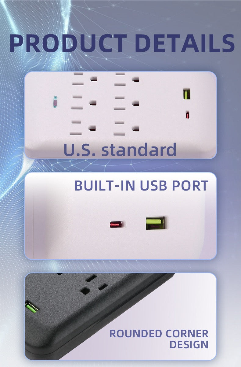 美国标准转换插座，一转五孔，一转八孔带USB，旅行便携转换插座，110V~240V宽电压。