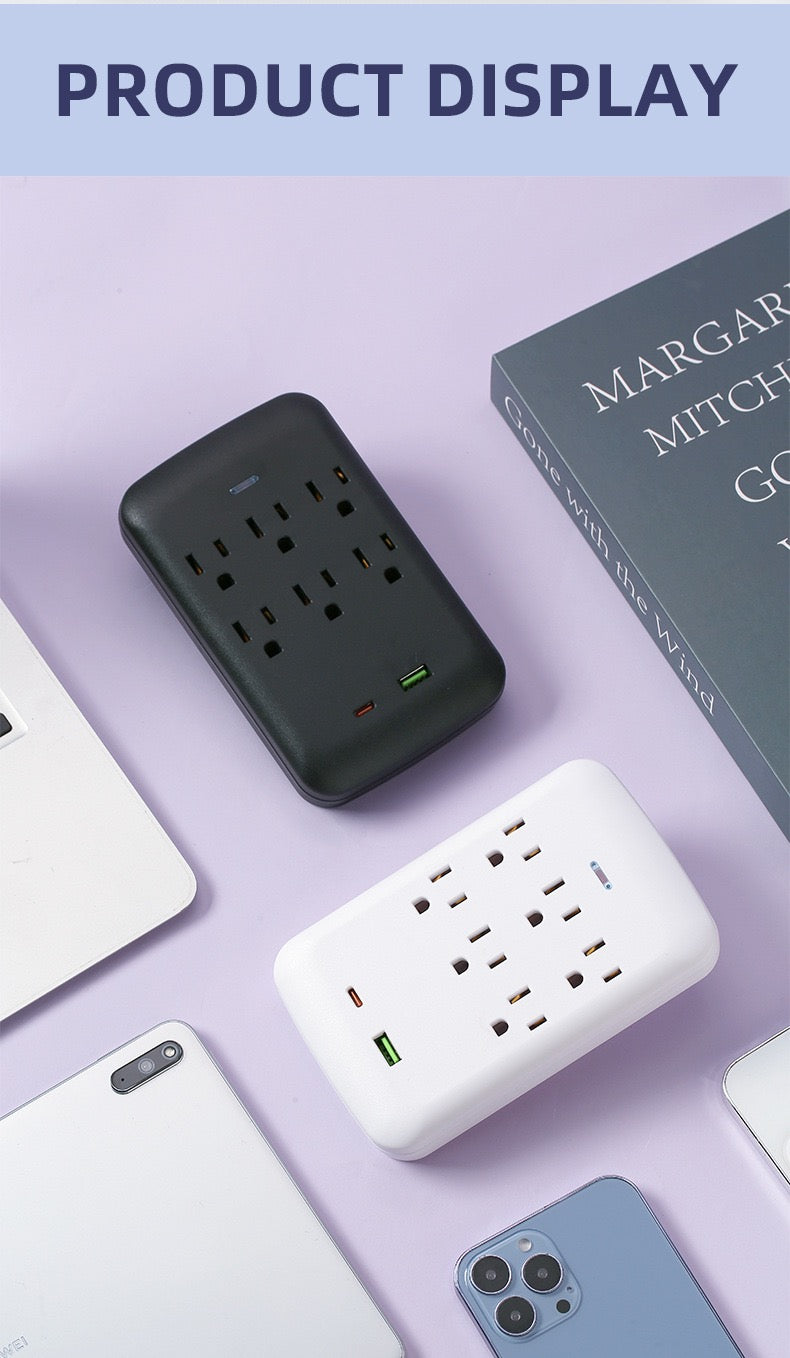 美国标准转换插座，一转五孔，一转八孔带USB，旅行便携转换插座，110V~240V宽电压。