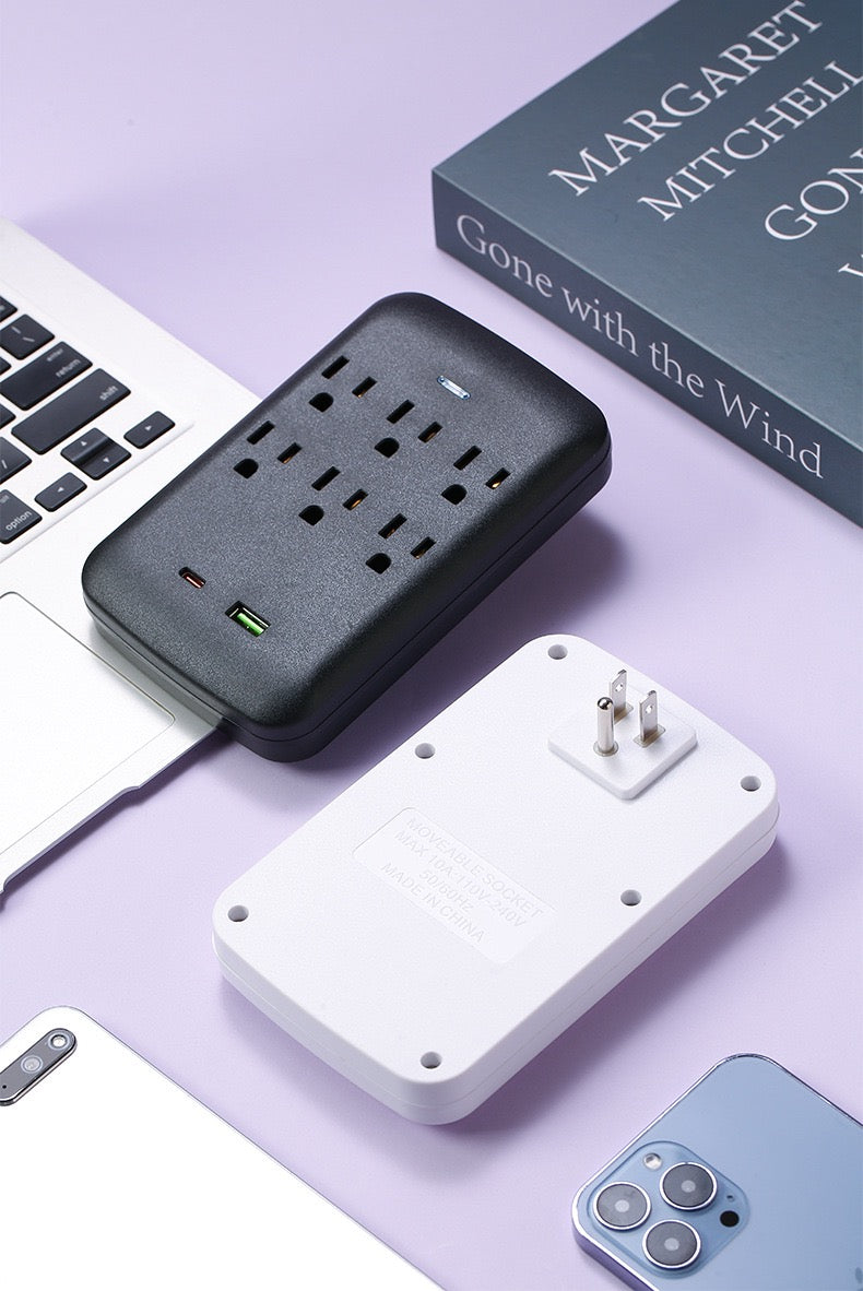 美国标准转换插座，一转五孔，一转八孔带USB，旅行便携转换插座，110V~240V宽电压。