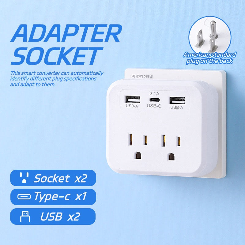 美国标准转换插座，一转五旅行便携转换插座，110V~240V宽电压。