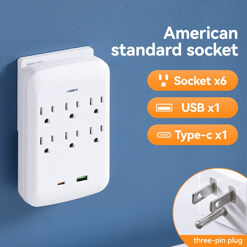 美国标准转换插座，一转五孔，一转八孔带USB，旅行便携转换插座，110V~240V宽电压。