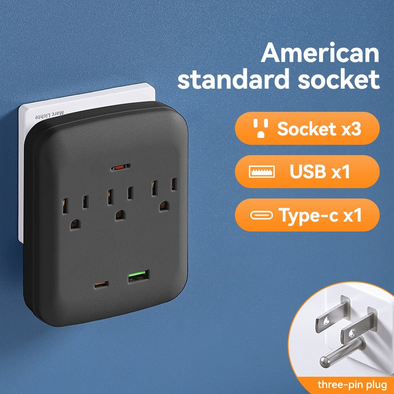 美国标准转换插座，一转五孔，一转八孔带USB，旅行便携转换插座，110V~240V宽电压。