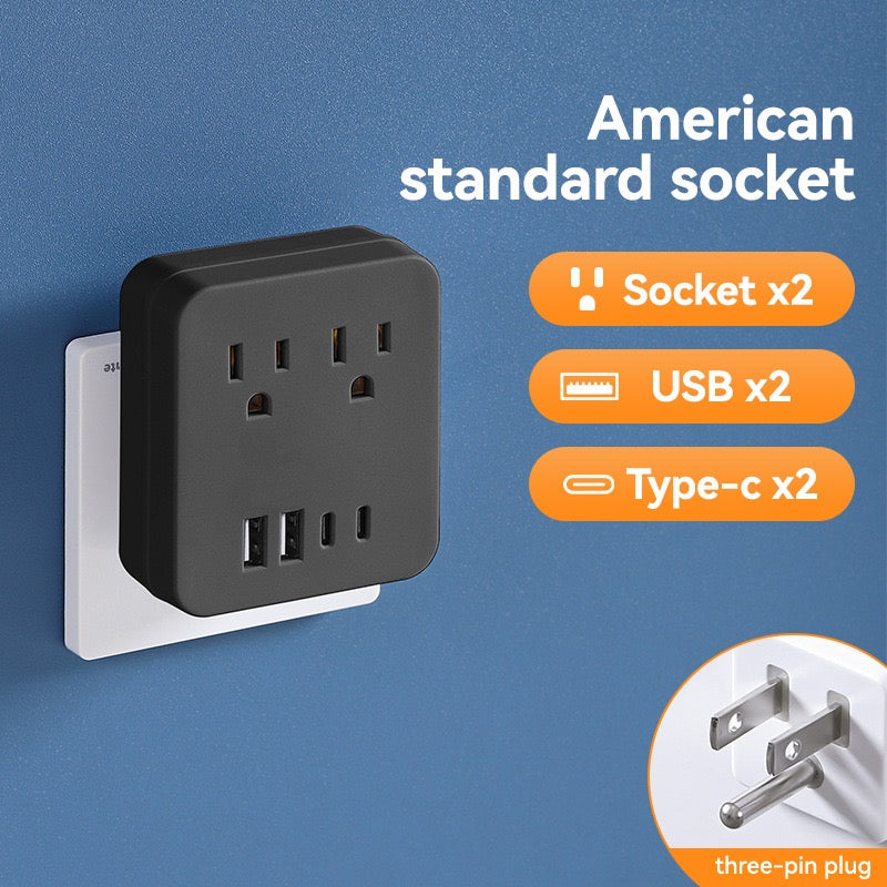 美国标准转换插座，多功能插座扩展器USB墙充 - 带2个插座和4个USB端口，浪涌保护，适用于邮轮旅行，酒店，大学宿舍，白色，