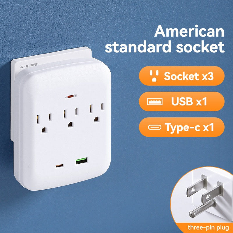 美国标准转换插座，一转五孔，一转八孔带USB，旅行便携转换插座，110V~240V宽电压。