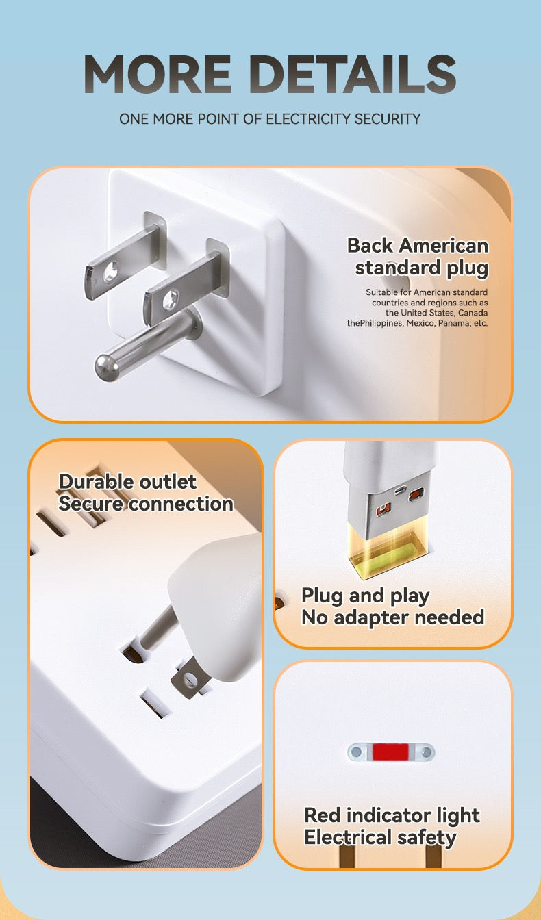 美国标准转换插座，多功能插座扩展器USB墙充 - 带2个插座和4个USB端口，浪涌保护，适用于邮轮旅行，酒店，大学宿舍，白色，