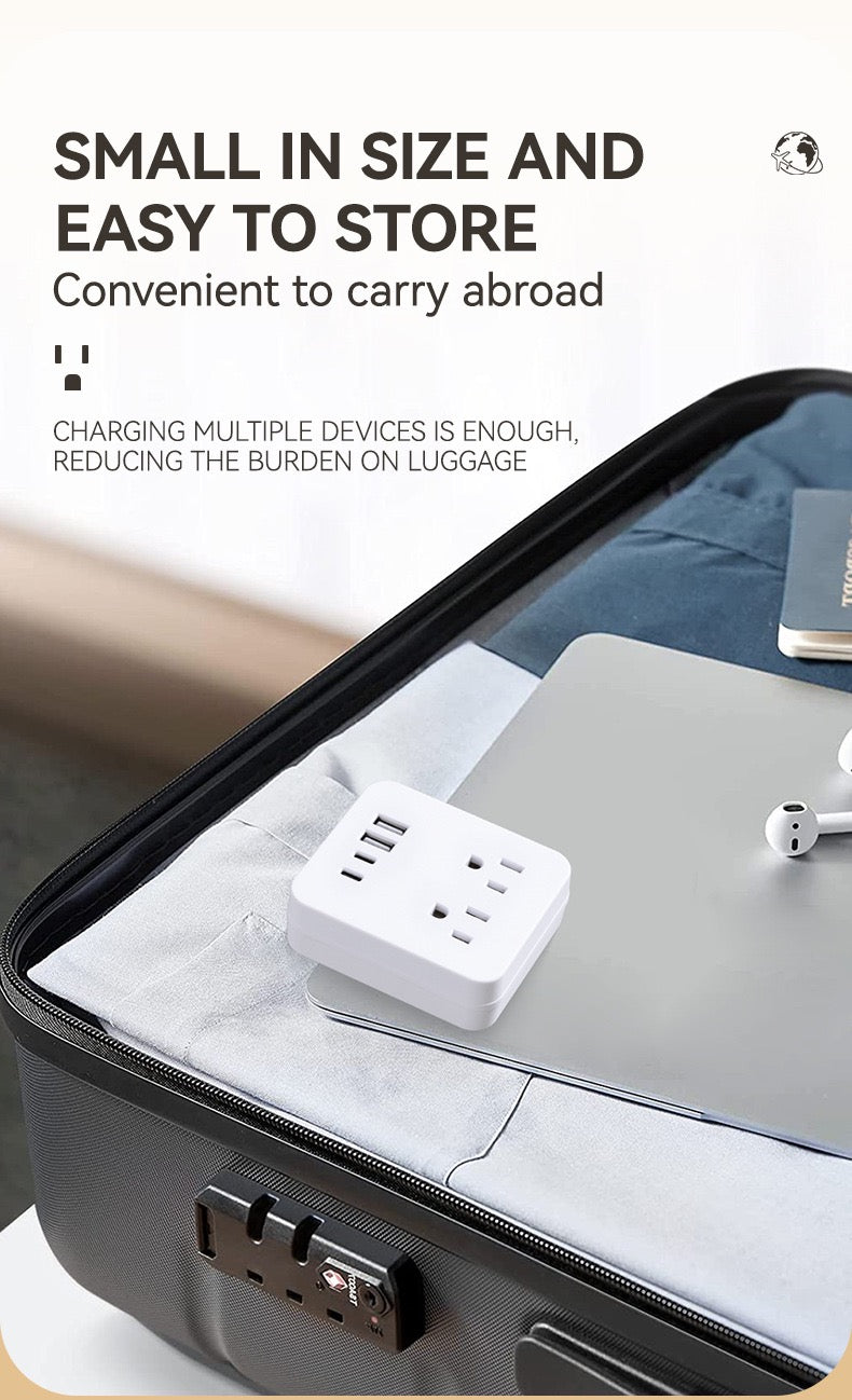 美国标准转换插座，多功能插座扩展器USB墙充 - 带2个插座和4个USB端口，浪涌保护，适用于邮轮旅行，酒店，大学宿舍，白色，