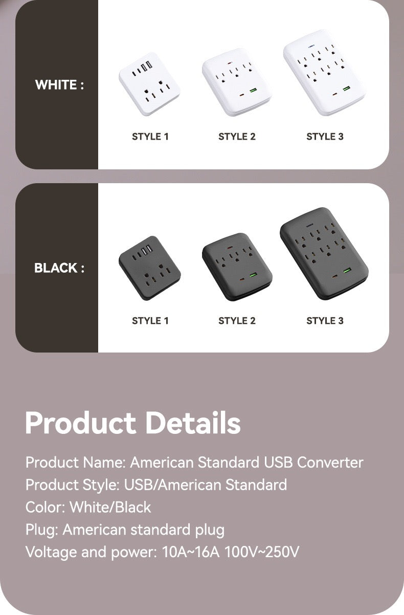 美国标准转换插座，多功能插座扩展器USB墙充 - 带2个插座和4个USB端口，浪涌保护，适用于邮轮旅行，酒店，大学宿舍，白色，