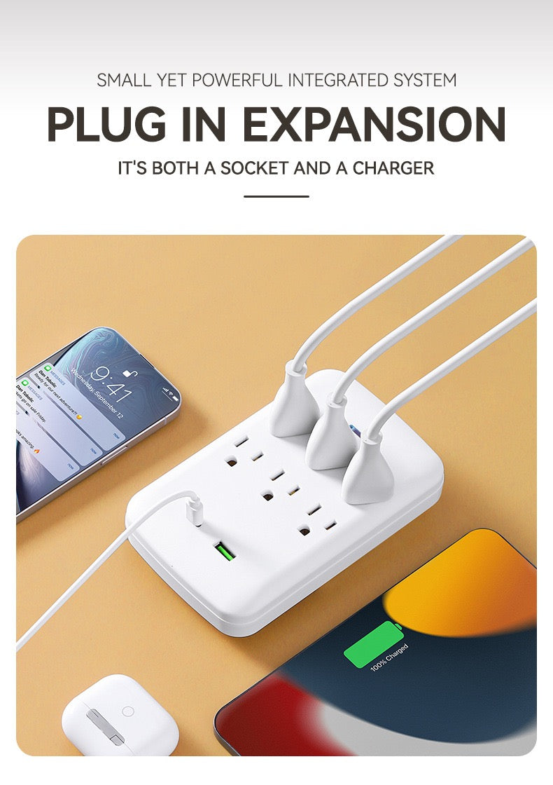 美国标准转换插座，多功能插座扩展器USB墙充 - 带2个插座和4个USB端口，浪涌保护，适用于邮轮旅行，酒店，大学宿舍，白色，