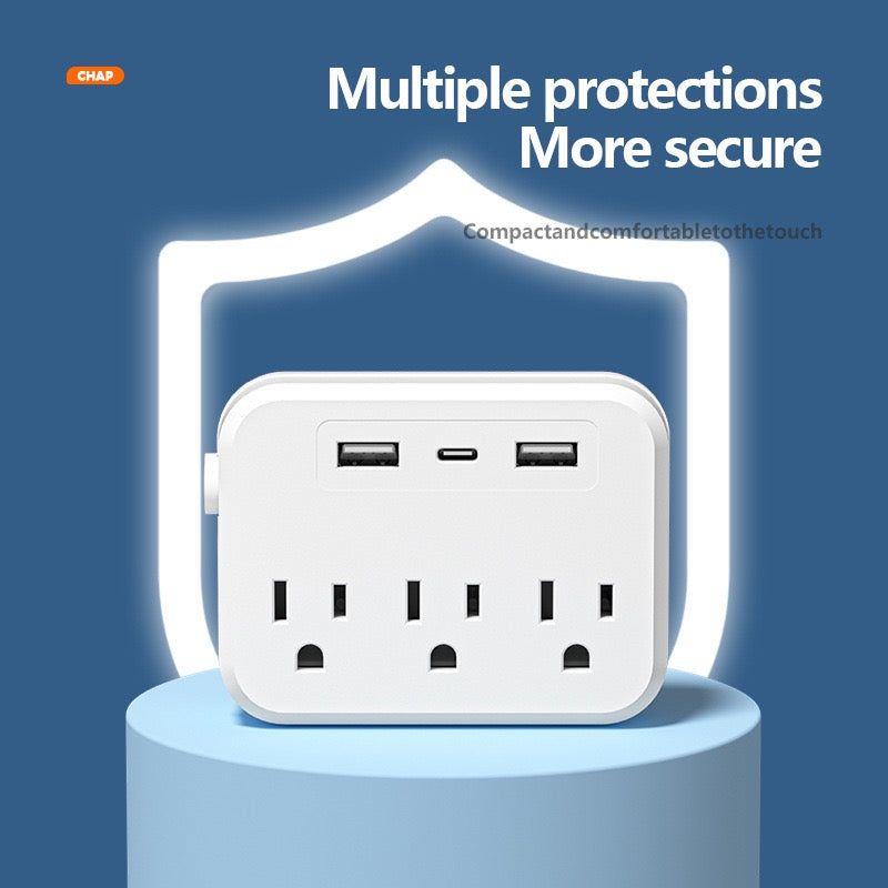 110V~240V宽电压，美国标准转换插座，一转六旅行便携转换插座。