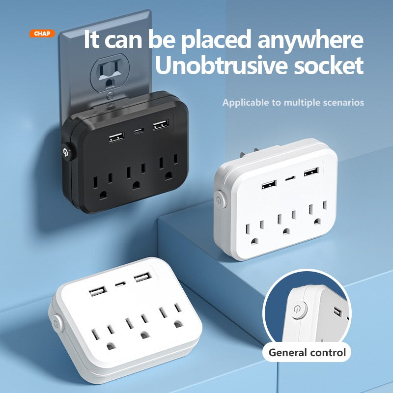 110V~240V宽电压，美国标准转换插座，一转六旅行便携转换插座。