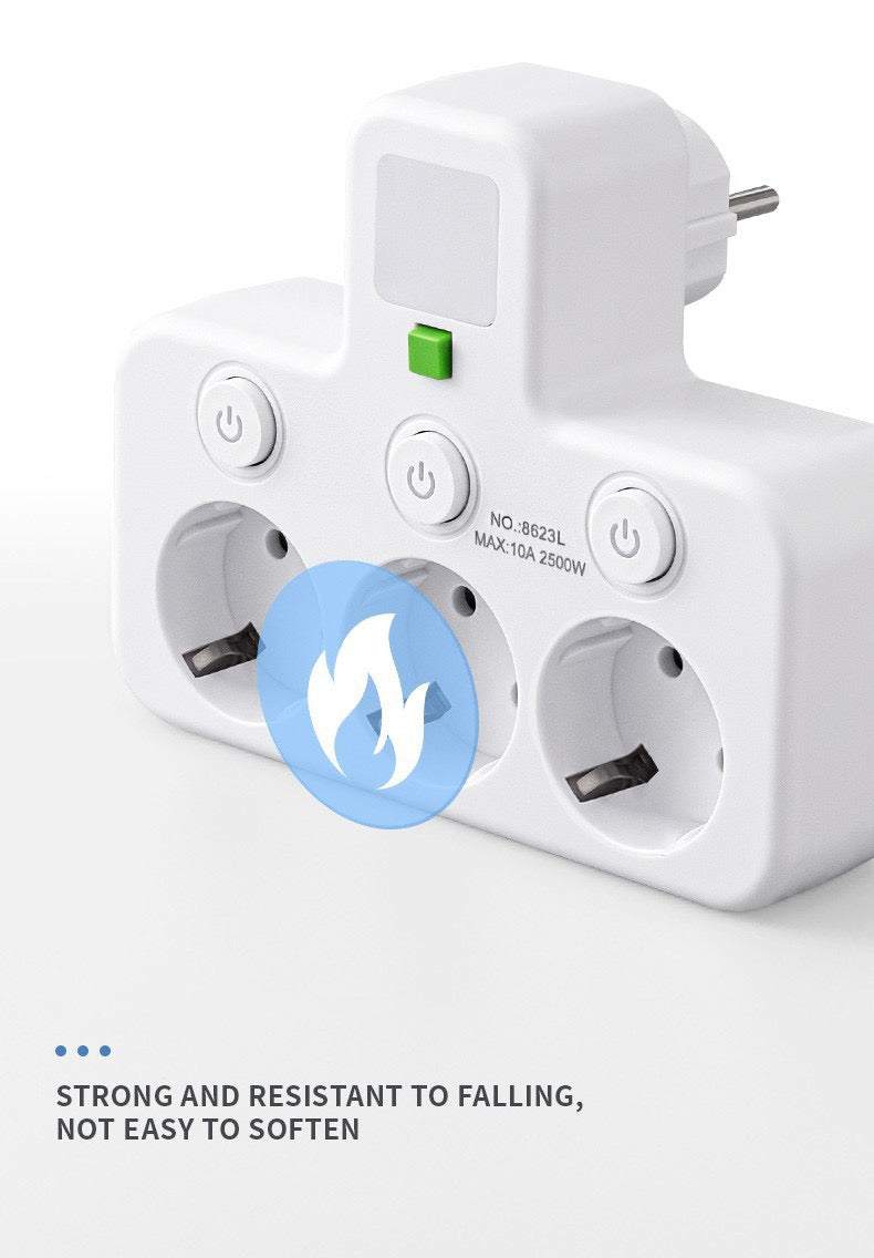 带触摸夜灯的插头适配器，带 1个 Type-C 接口和 2 个 USB 接口，欧标电源插座墙插，适用于旅行，家庭、办公室（白色）