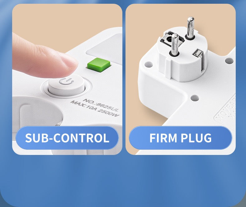 带触摸夜灯的插头适配器，带 1个 Type-C 接口和 2 个 USB 接口，欧标电源插座墙插，适用于旅行，家庭、办公室（白色）