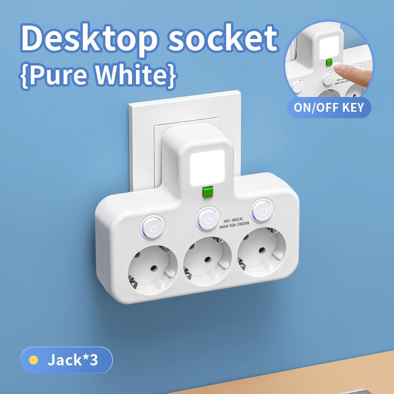 带触摸夜灯的插头适配器，带 1个 Type-C 接口和 2 个 USB 接口，欧标电源插座墙插，适用于旅行，家庭、办公室（白色）