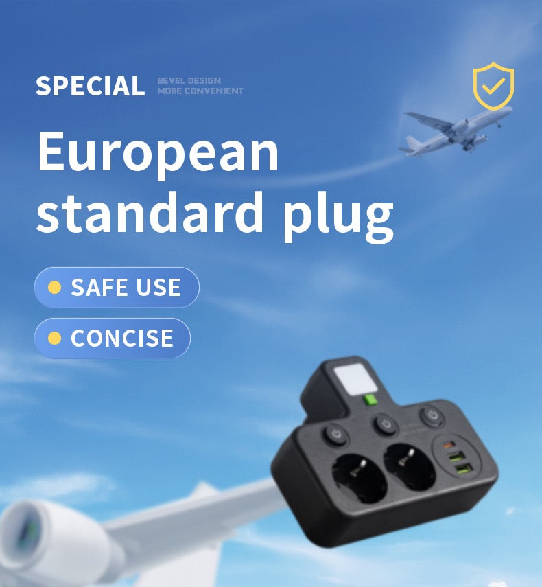 带触摸夜灯的插头适配器，带 1个 Type-C 接口和 2 个 USB 接口，欧标电源插座墙插，适用于旅行，家庭、办公室（白色）
